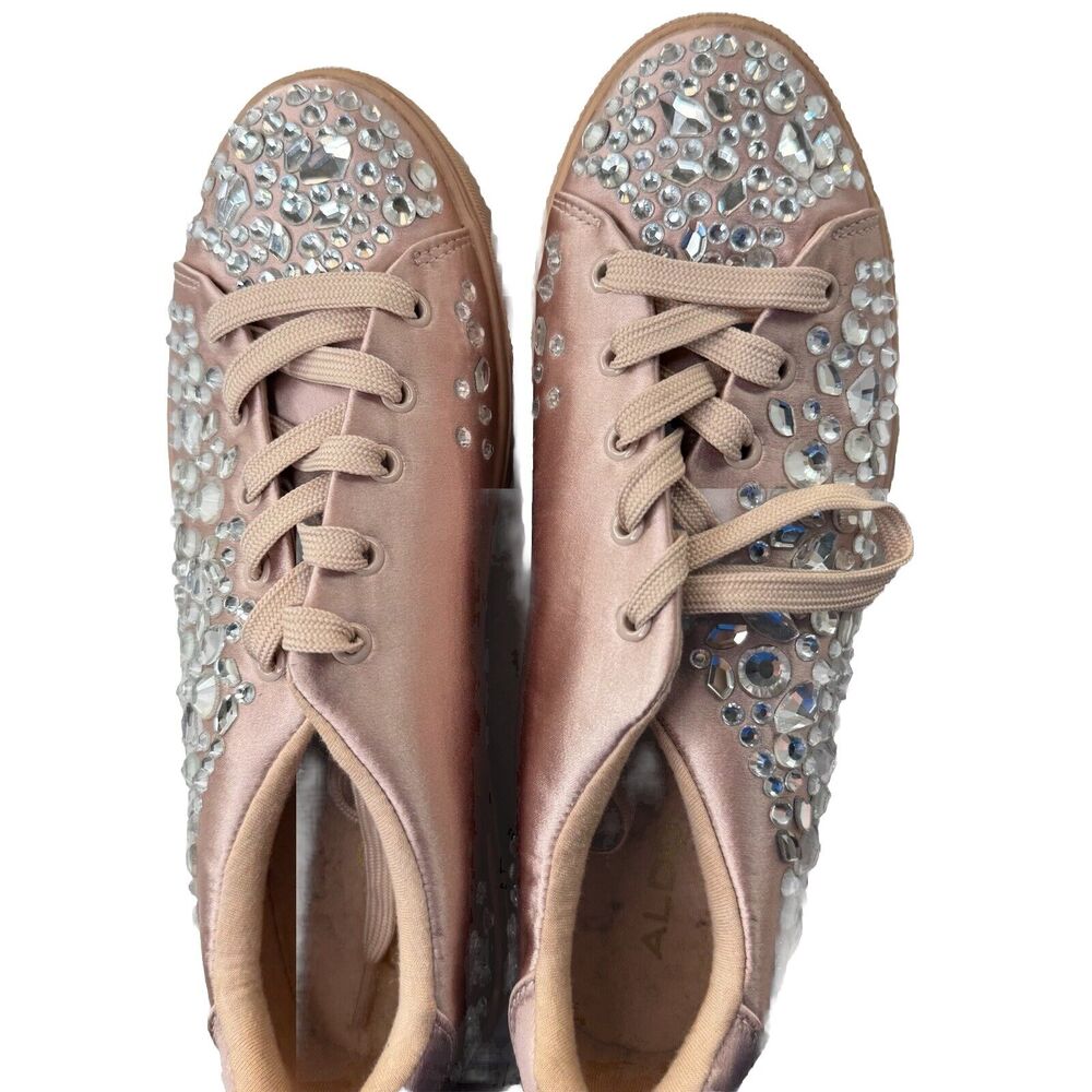 Aldo Sneakers Womens 7.5 Pink Satin Rhinestone Low Top Glam